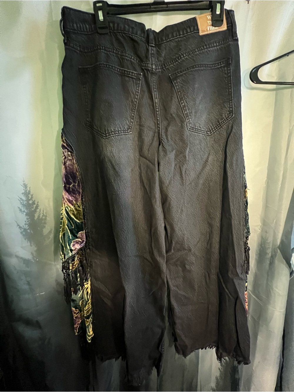 Free People Just Frills Low-Rise Wide-Leg Bandana Layered Tassel Jeans - Picture 9 of 10